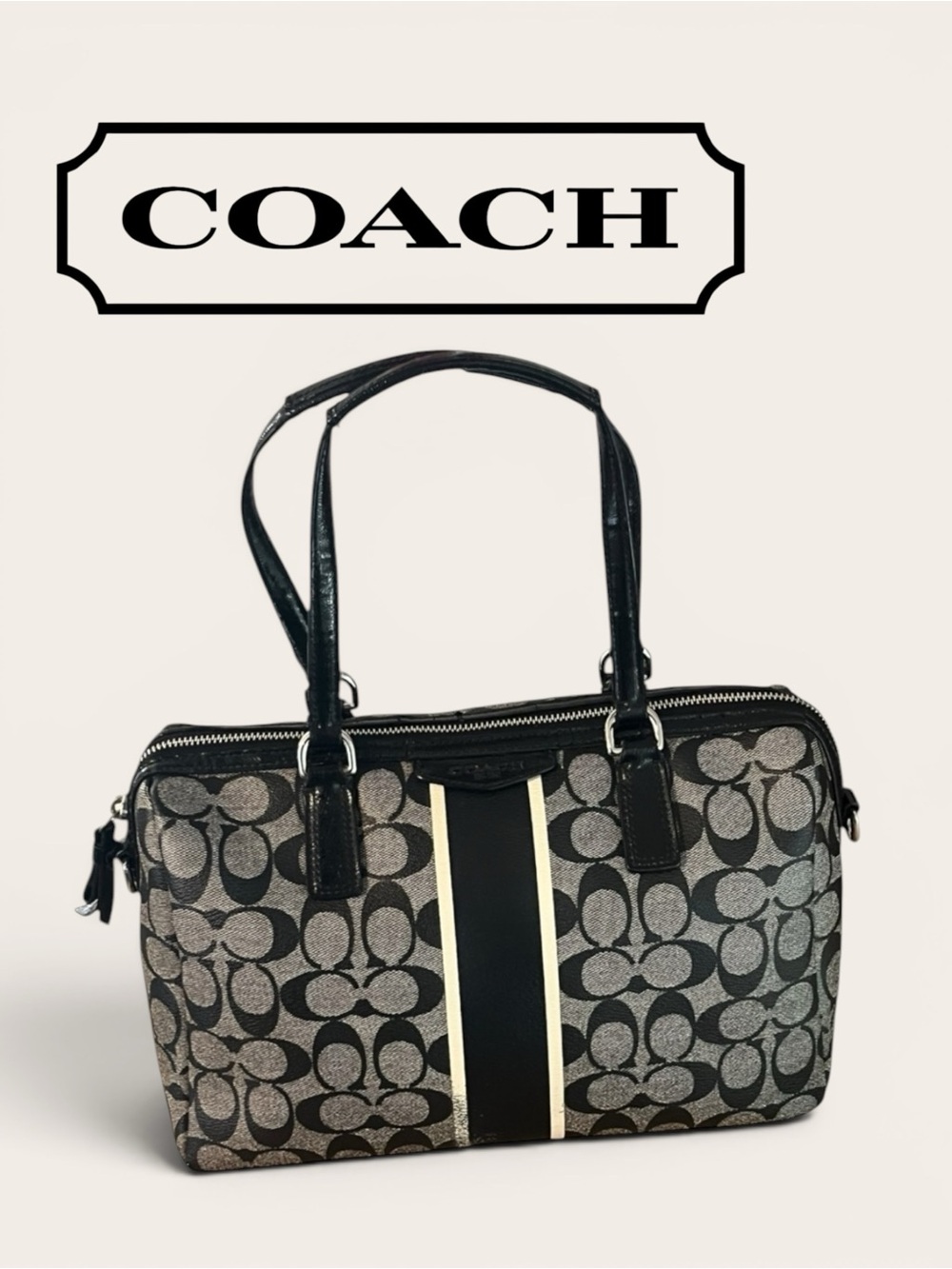 COACH SIGNATURE STRIPE NANCY SATCHEL (2014 COACH F30662)